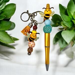 Bumblebee Handmade Beaded Ballpoint Pen & Matching Keychain